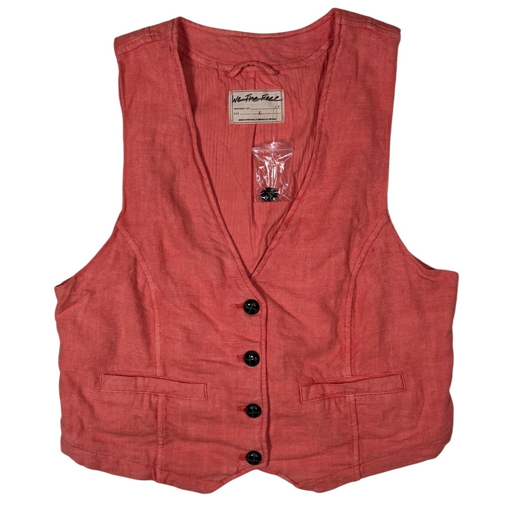 NWOT FREE PEOPLE We the Free Charley Linen Blend Vest, Coral, Size Large